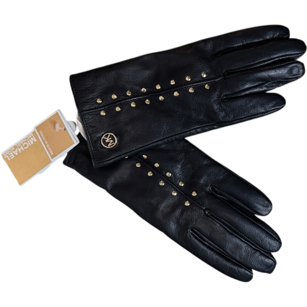 Michael Kors Black Studded Leather Gloves